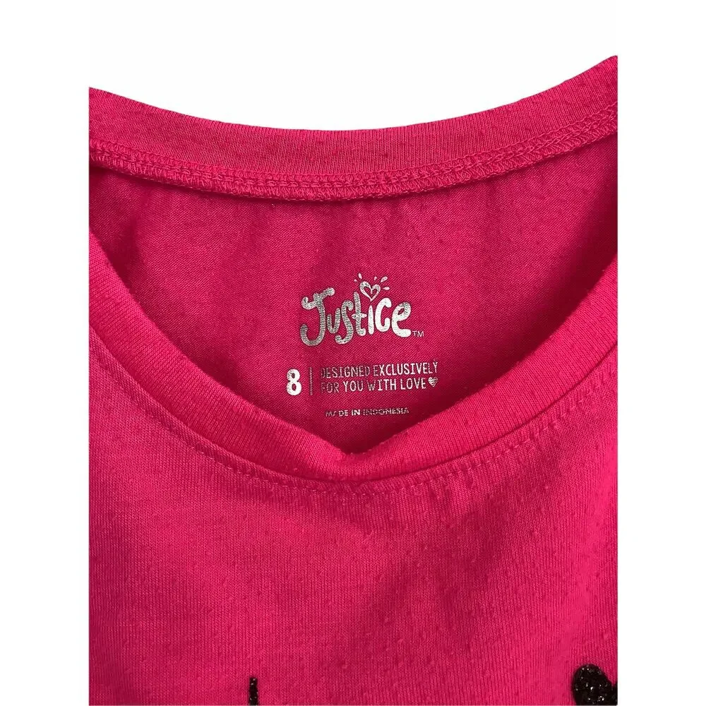 Justice Girl's Pink Black Glitter Paris Graphic Tank Top Kid's Youth Size 8